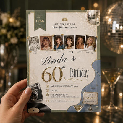 Elegant 60th Birthday Photo Invitation — 60th birthday party stationery by VoltBy