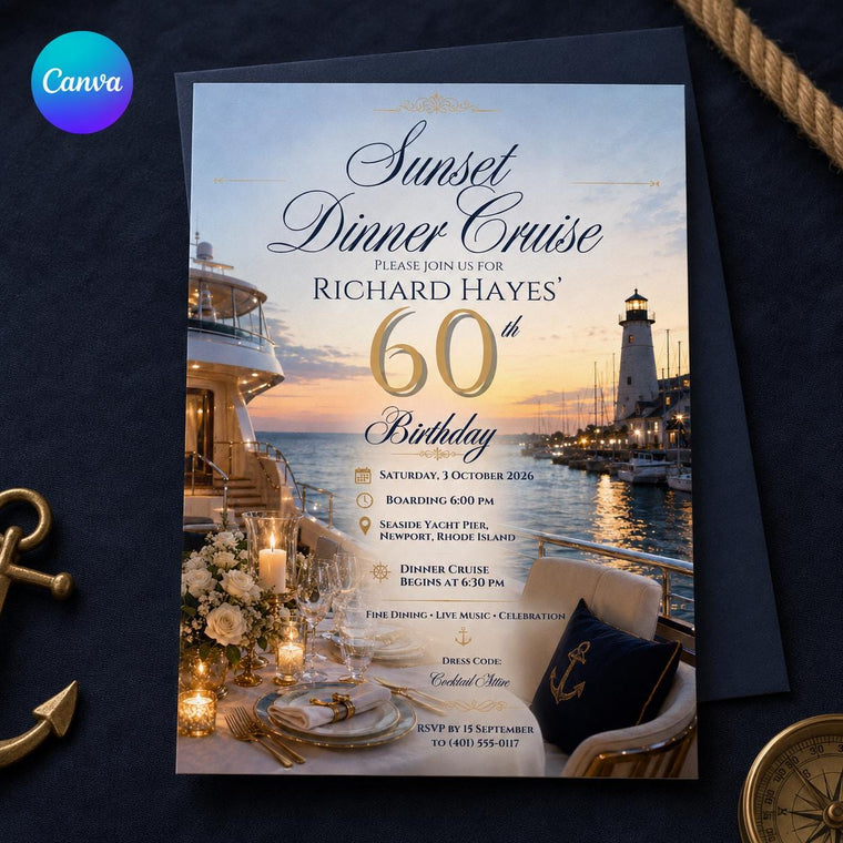 Elegant 60th Birthday Yacht Invitation