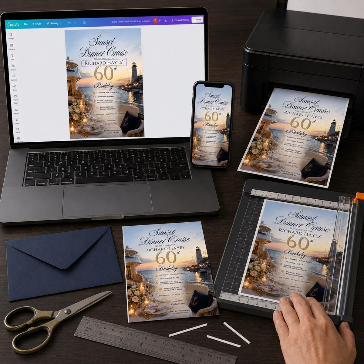Elegant 60th Birthday Yacht Invitation — invitation you personalize in Canva