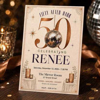 Elegant Art Deco 50th Birthday Invitation — digital invitation, instant download