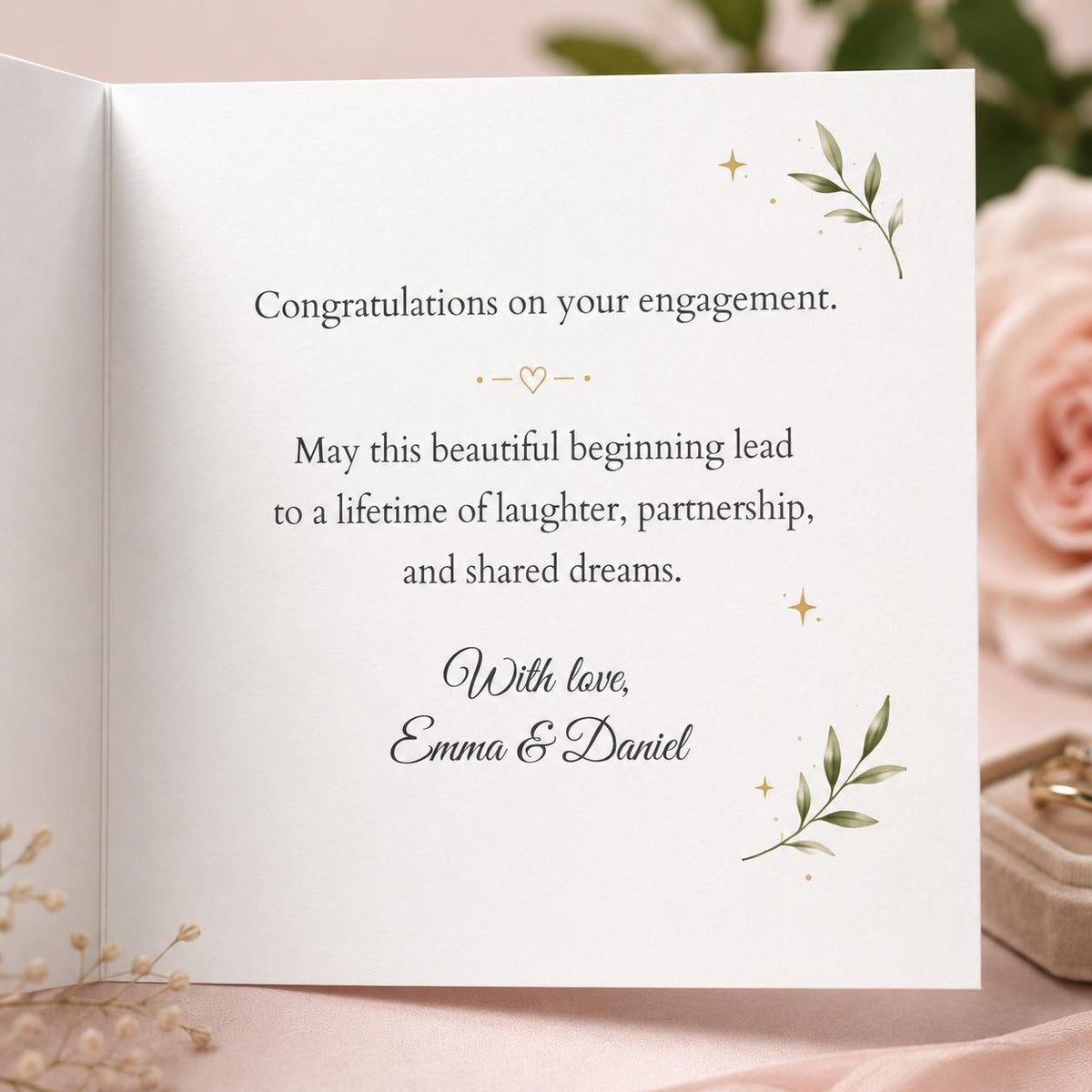 Elegant Botanical Engagement Greeting Card for Couple — print-ready engagement party design from VoltBy