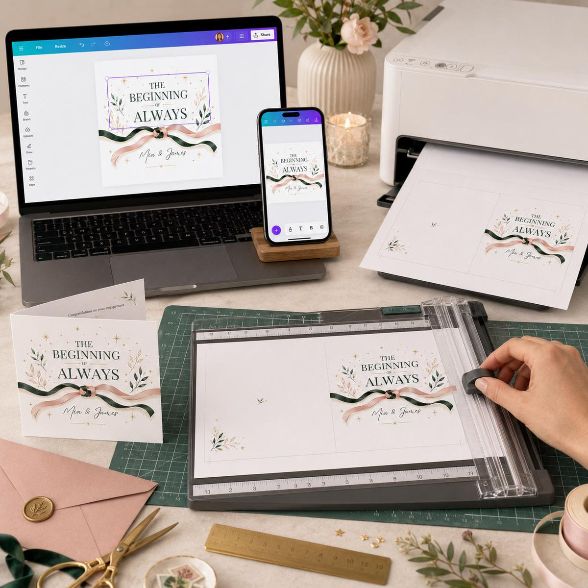 Elegant Botanical Engagement Greeting Card for Couple — digital greeting card, instant download