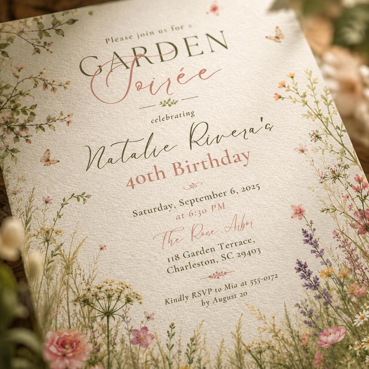 Elegant Botanical Garden Soiree 40th Birthday Invitation — 40th birthday party stationery by VoltBy