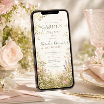 Elegant Botanical Garden Soiree 40th Birthday Invitation — design view 2