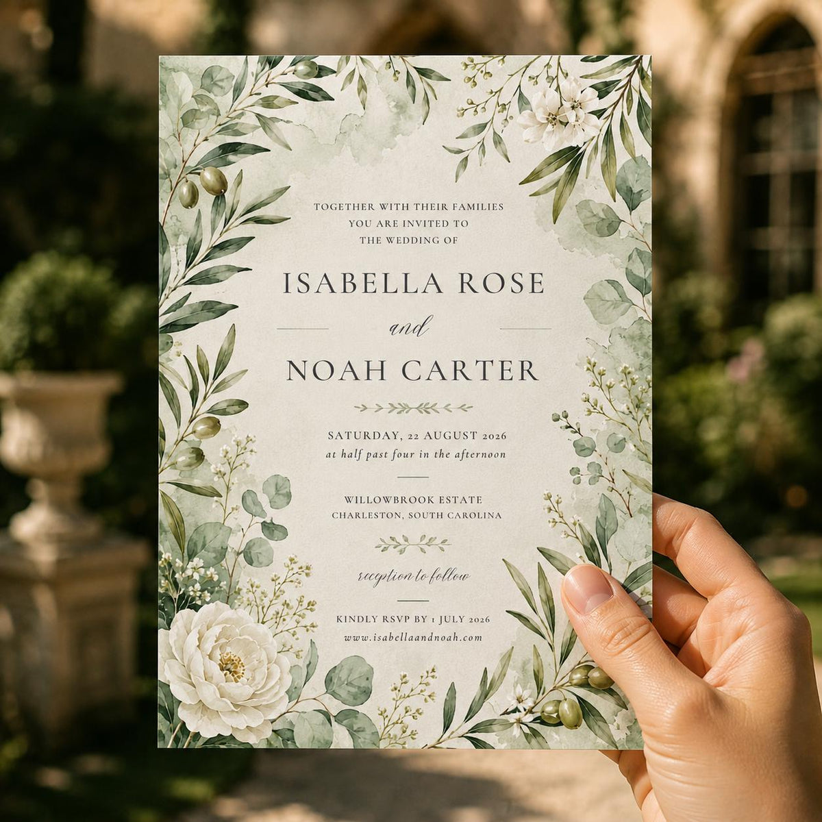 Elegant Botanical Greenery Wedding Invitation — garden design