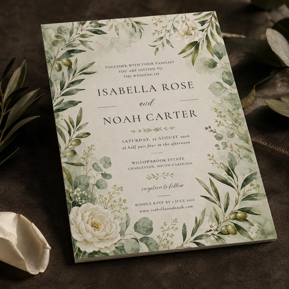 Elegant Botanical Greenery Wedding Invitation — digital invitation, instant download