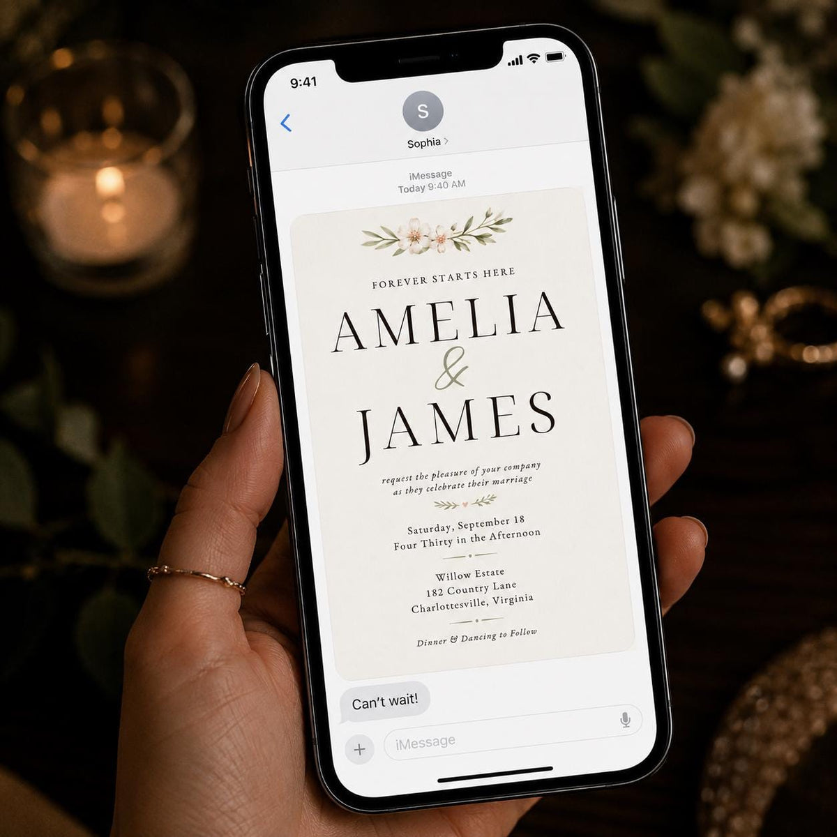 Elegant Botanical Minimalist Wedding Invitation — invitation you personalize in Canva
