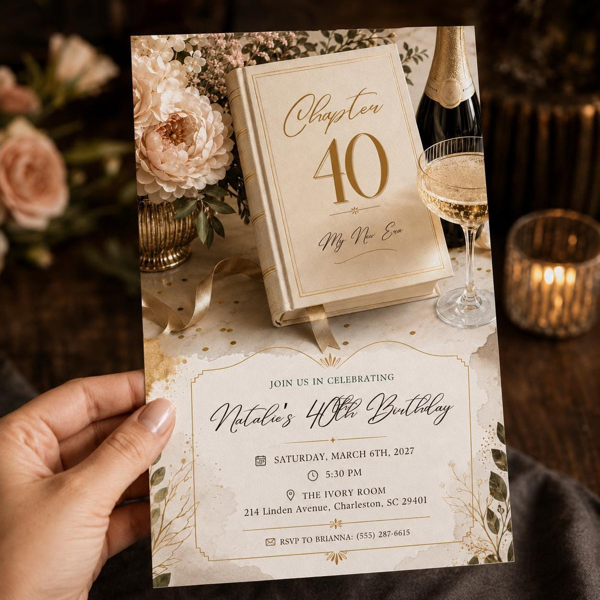 Elegant Chapter 40 40th Birthday Invitation — invitation you personalize in Canva