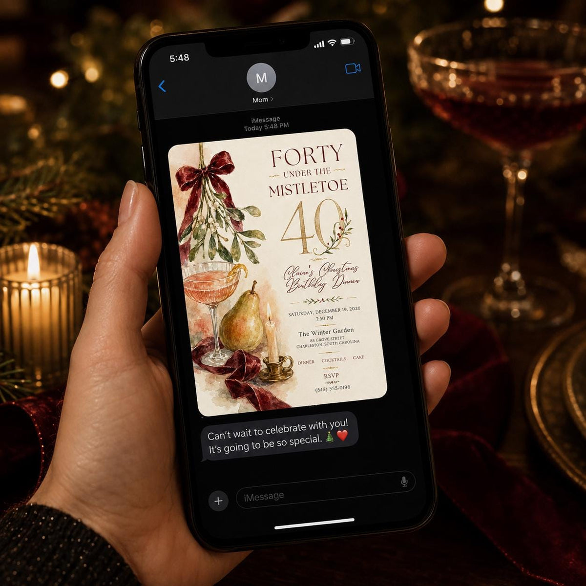 Elegant Christmas 40th Birthday Invitation — invitation you personalize in Canva