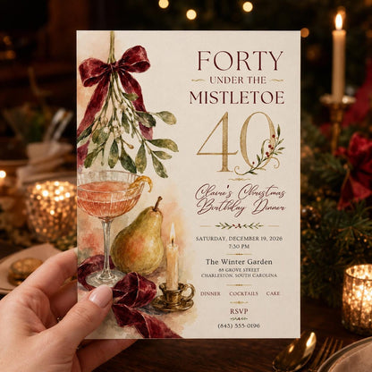 Elegant Christmas 40th Birthday Invitation — print-ready 40th birthday party design from VoltBy