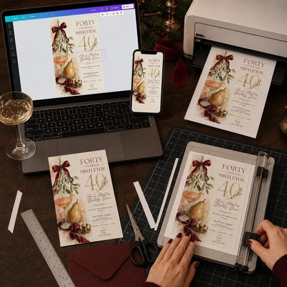 Elegant Christmas 40th Birthday Invitation — digital invitation, instant download