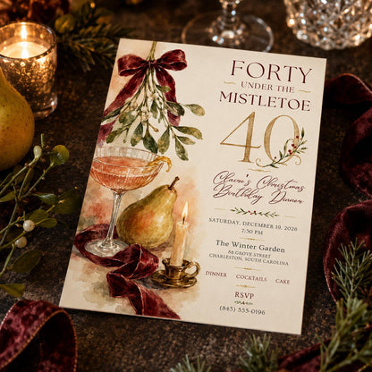 Elegant Christmas 40th Birthday Invitation — 40th birthday party stationery by VoltBy