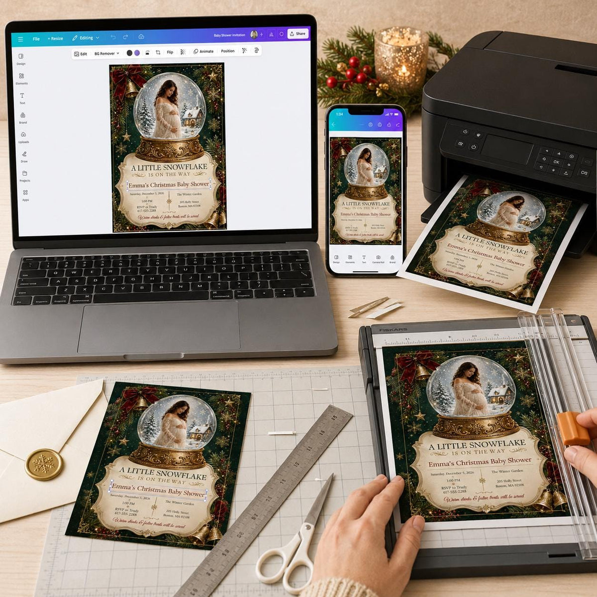 Elegant Christmas Baby Shower Invitation — print-ready baby shower design from VoltBy