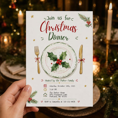 Elegant Christmas Dinner Invitation — invitation you personalize in Canva