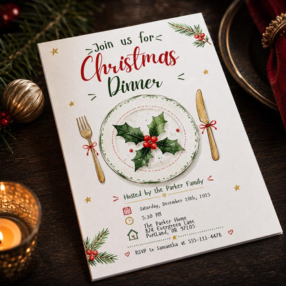 Elegant Christmas Dinner Invitation — digital invitation, instant download