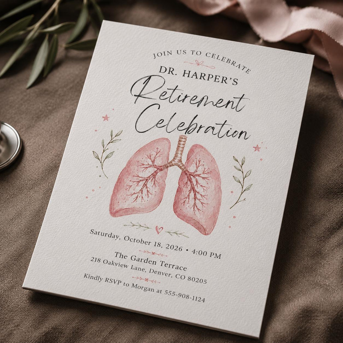 Elegant Doctor Retirement Invitation — invitation you personalize in Canva