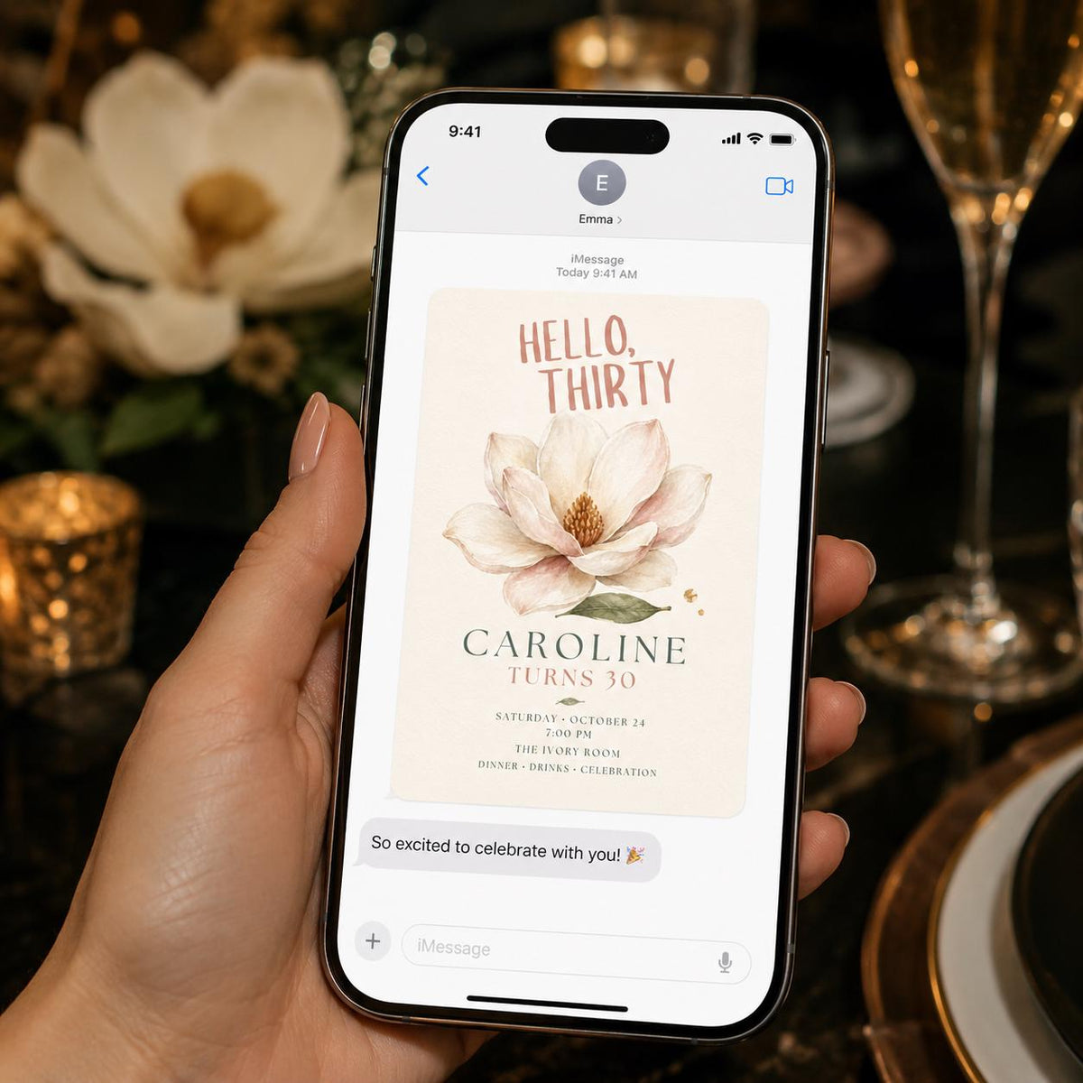 Elegant Floral 30th Birthday Invitation — magnolia design