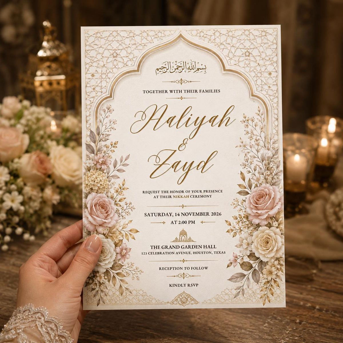 Elegant Floral Nikkah Invitation — digital invitation, instant download
