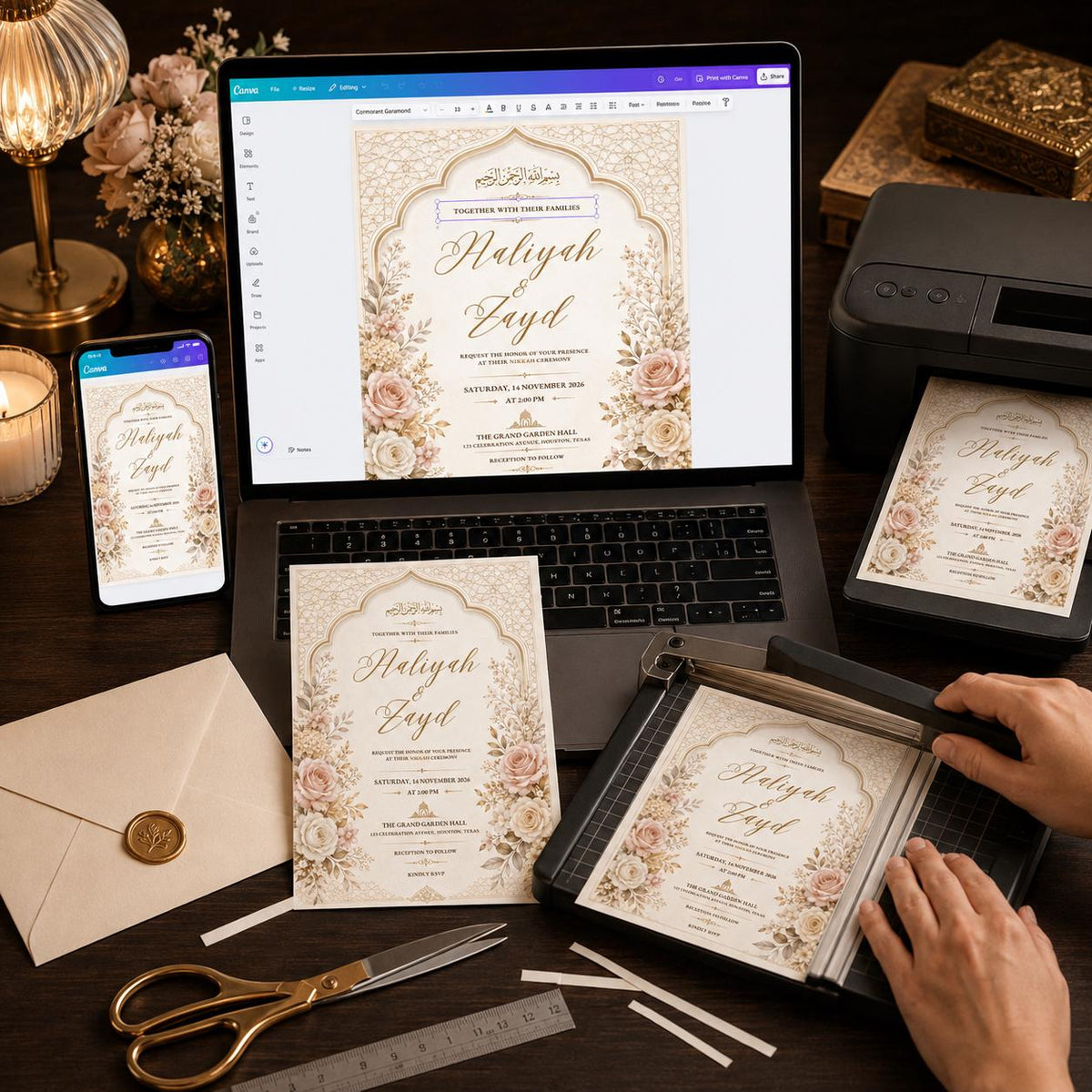 Elegant Floral Nikkah Invitation — nikah ceremony stationery by VoltBy
