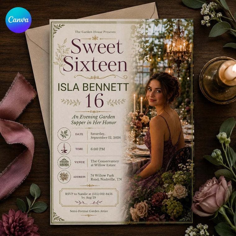 Elegant Floral Sweet 16 Garden Party Invitation for Girls