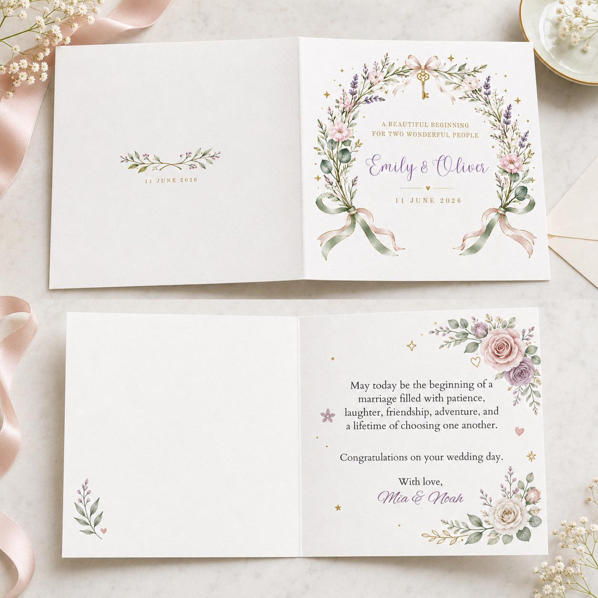 Elegant Floral Wedding Greeting Card for Couple — greeting card you personalize in Canva