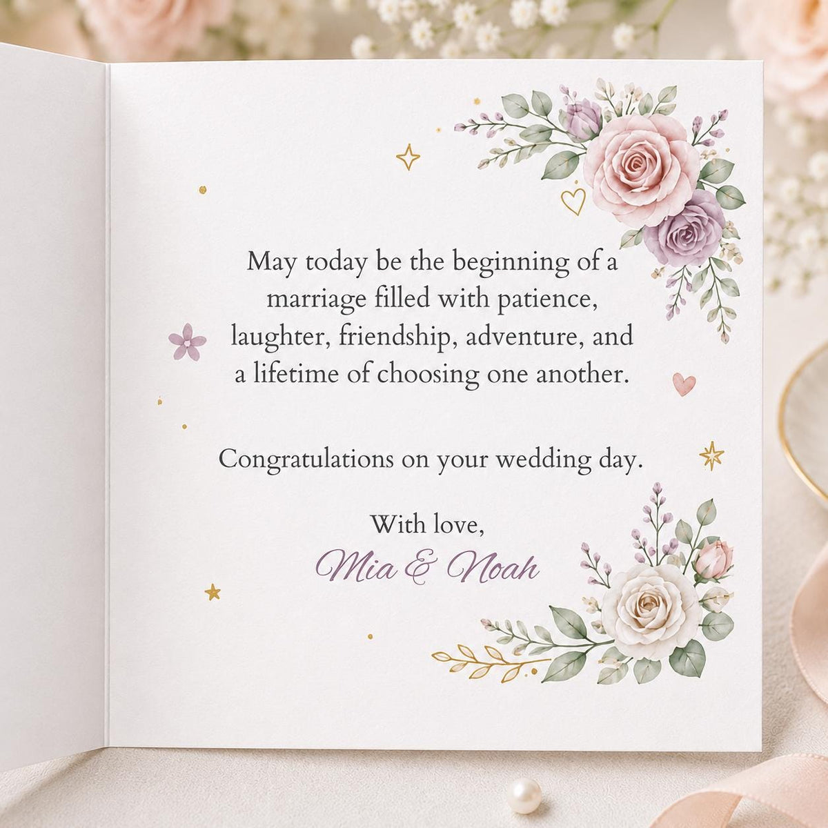Elegant Floral Wedding Greeting Card for Couple — print-ready wedding design from VoltBy