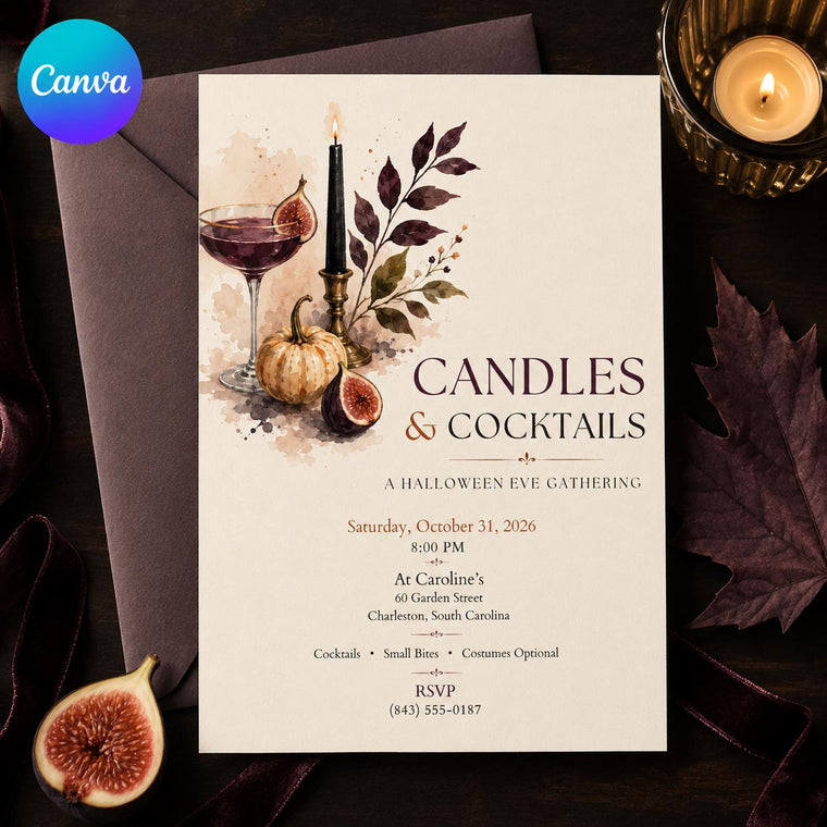 Elegant Gothic Halloween Cocktail Party Invitation