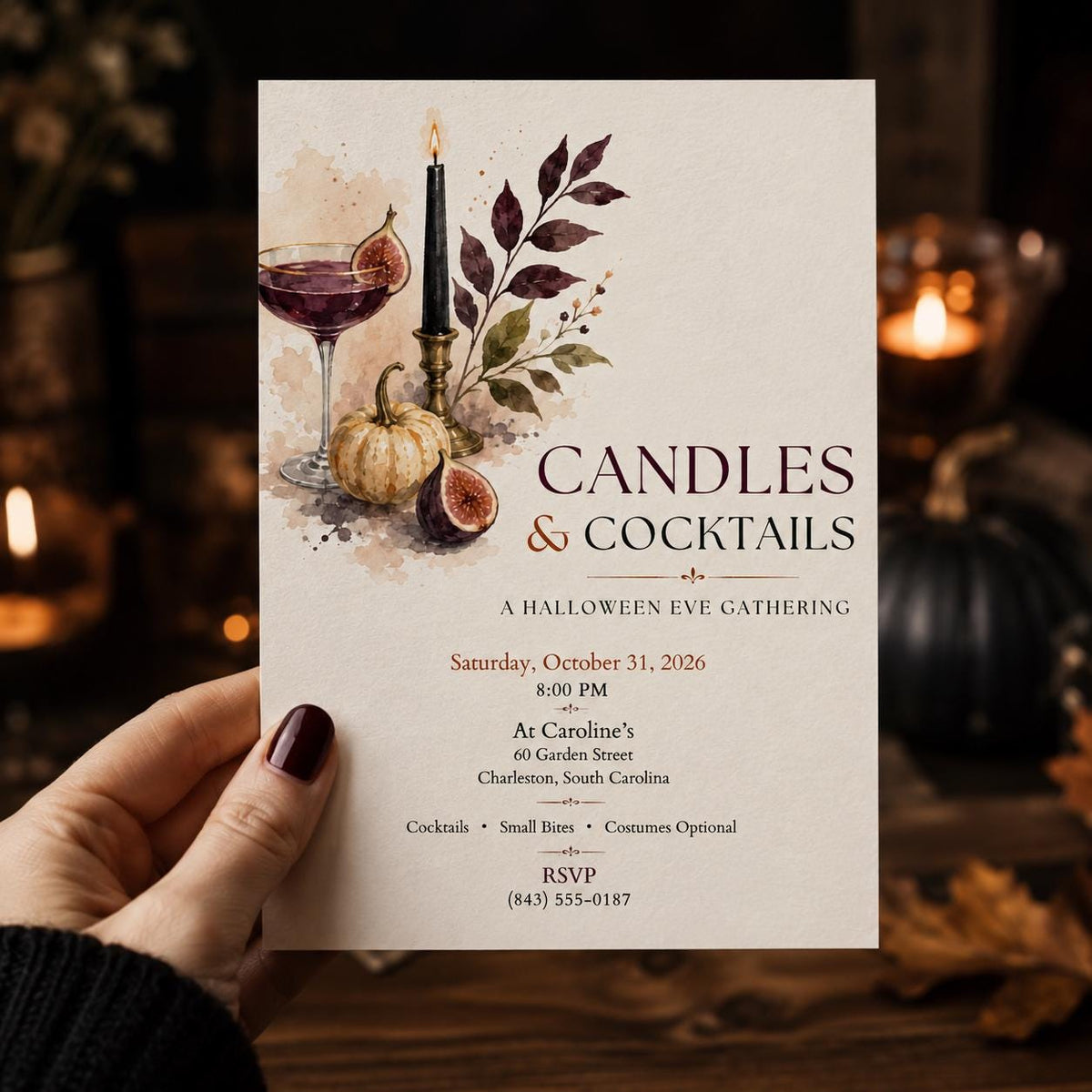 Elegant Gothic Halloween Cocktail Party Invitation — print-ready Halloween party design from VoltBy