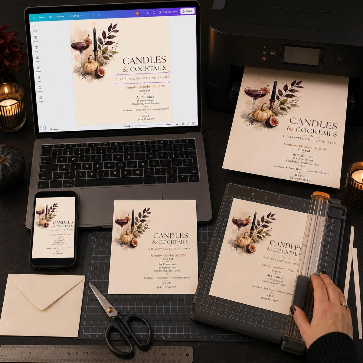 Elegant Gothic Halloween Cocktail Party Invitation — digital invitation, instant download