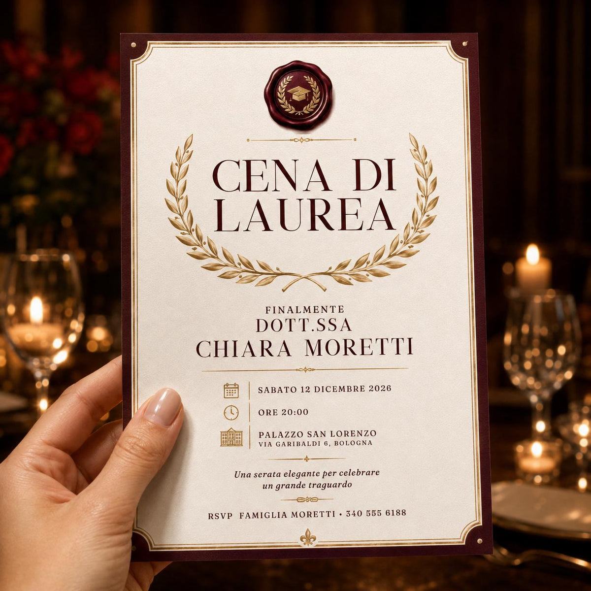 Elegant Italian Graduation Dinner Invitation — print-ready graduation party design from VoltBy