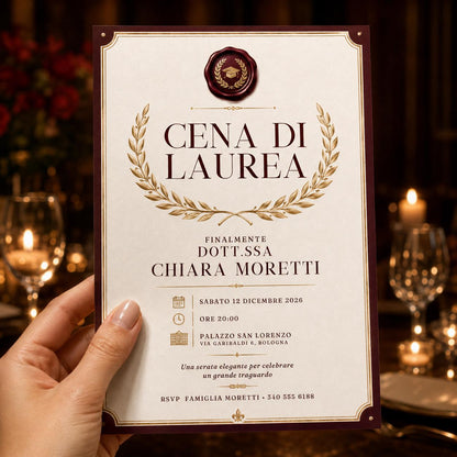 Elegant Italian Graduation Dinner Invitation — print-ready graduation party design from VoltBy
