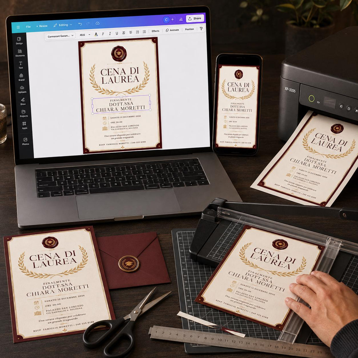 Elegant Italian Graduation Dinner Invitation — digital invitation, instant download