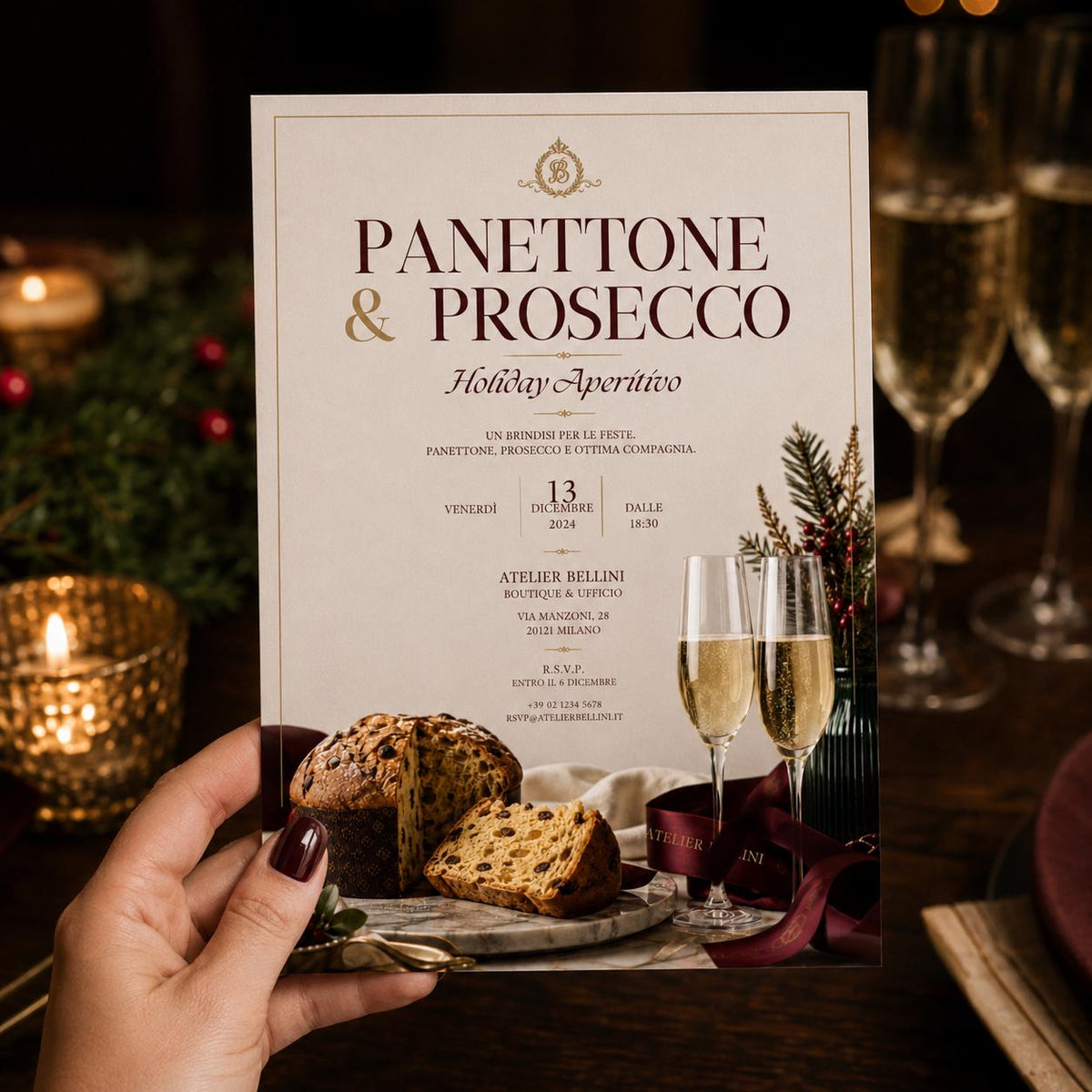Elegant Italian Holiday Aperitivo Invitation — print-ready Christmas celebration design from VoltBy