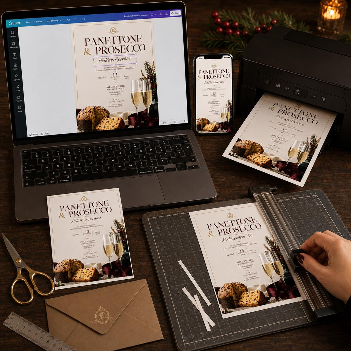 Elegant Italian Holiday Aperitivo Invitation — digital invitation, instant download
