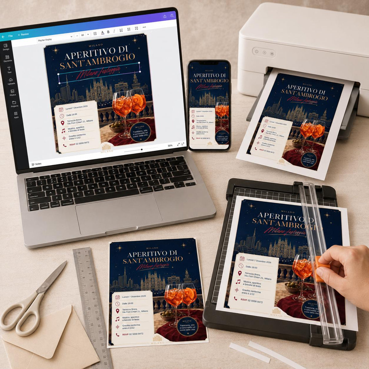 Elegant Italian Sant'Ambrogio Aperitivo Invitation — print-ready cocktail party design from VoltBy