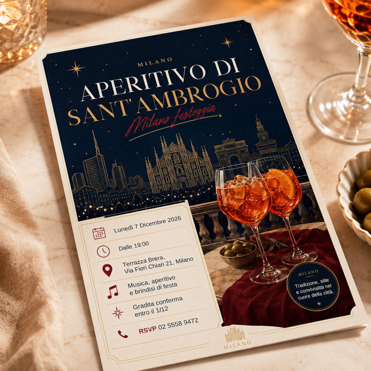 Elegant Italian Sant'Ambrogio Aperitivo Invitation — digital invitation, instant download