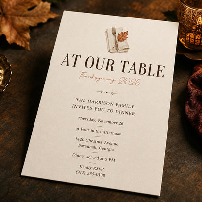 Elegant Minimalist Thanksgiving Dinner Invitation — Thanksgiving gathering stationery by VoltBy