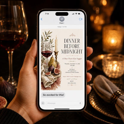 Elegant New Years Eve Dinner Invitation — wine design