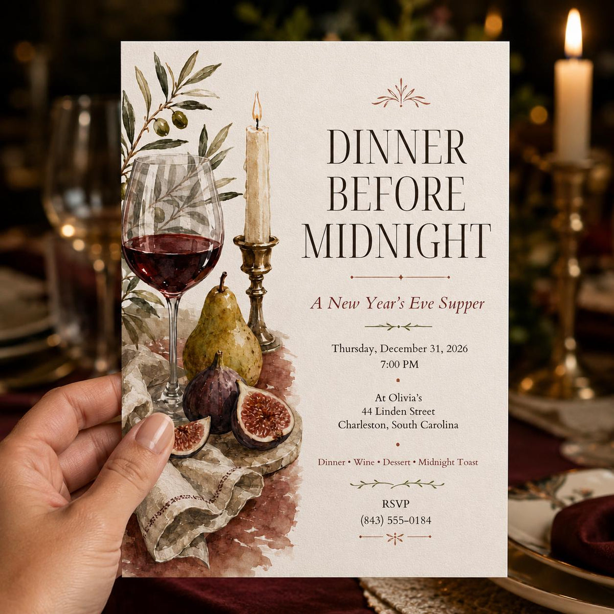 Elegant New Years Eve Dinner Invitation — invitation you personalize in Canva