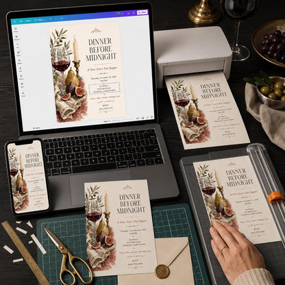 Elegant New Years Eve Dinner Invitation — print-ready New Year party design from VoltBy