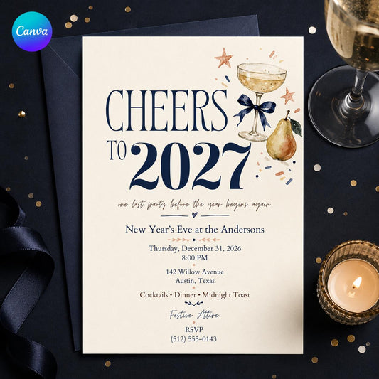 Elegant New Year's Eve Invitation — editable Canva template