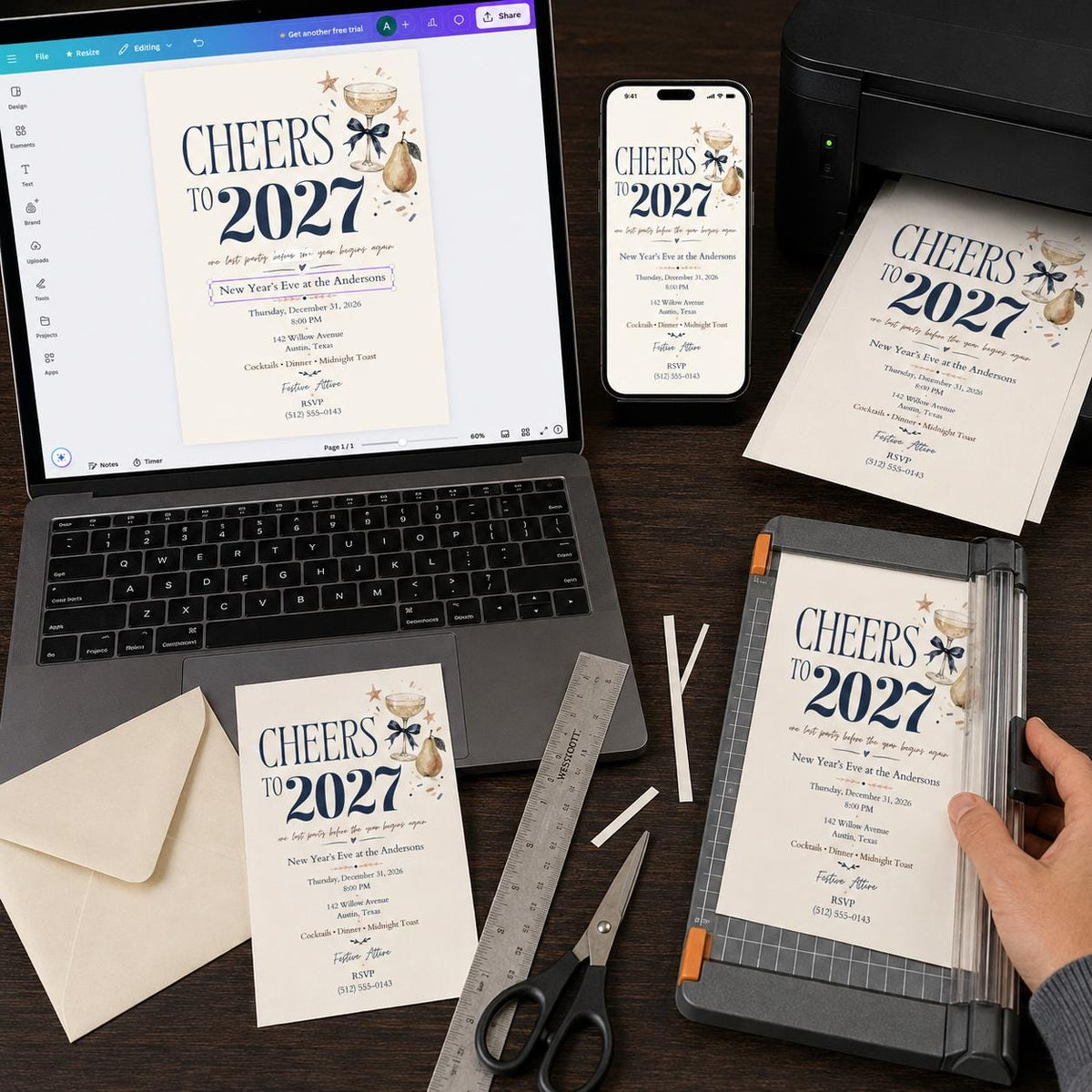 Elegant New Year's Eve Invitation — invitation you personalize in Canva