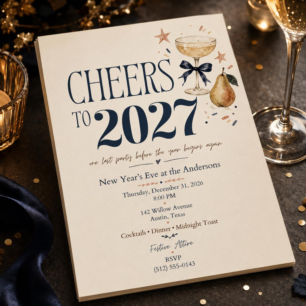 Elegant New Year's Eve Invitation — print-ready New Year party design from VoltBy
