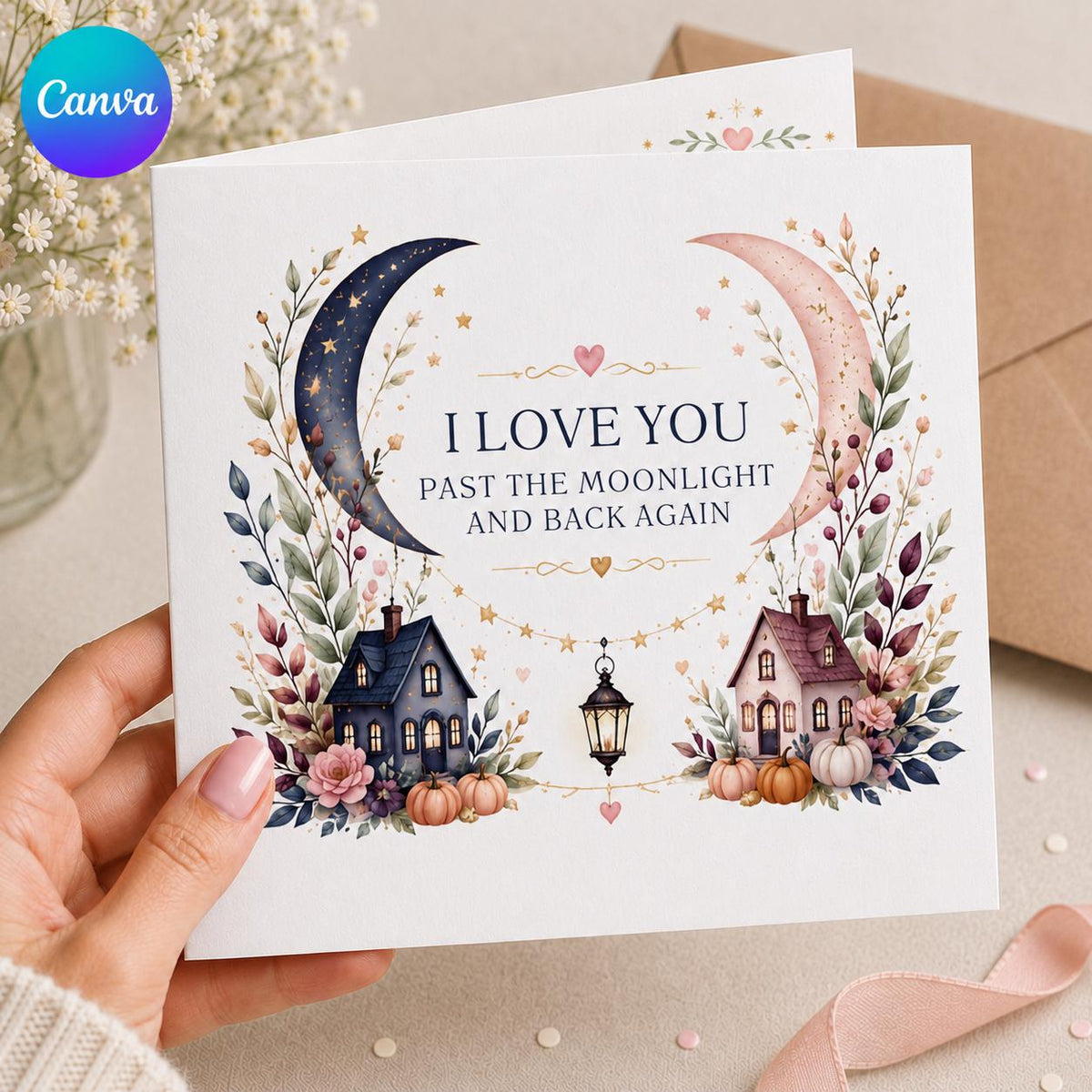 Elegant Romantic Halloween Greeting Card — editable Canva template