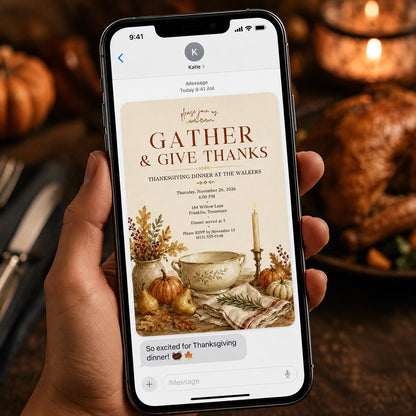 Elegant Rustic Thanksgiving Dinner Invitation — invitation you personalize in Canva