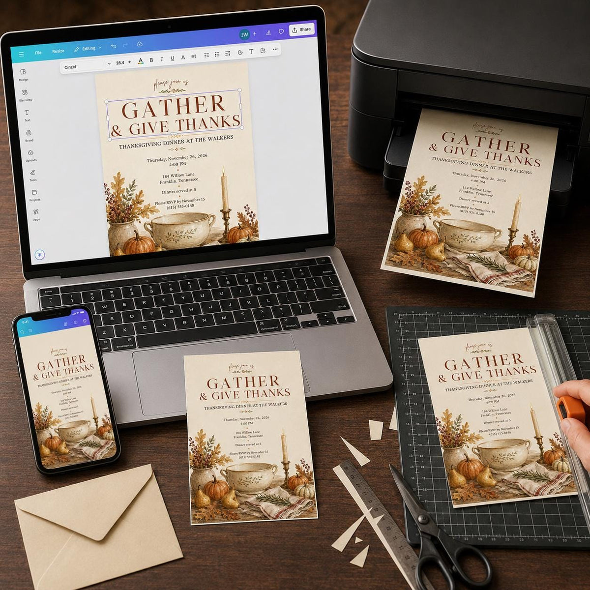 Elegant Rustic Thanksgiving Dinner Invitation — digital invitation, instant download
