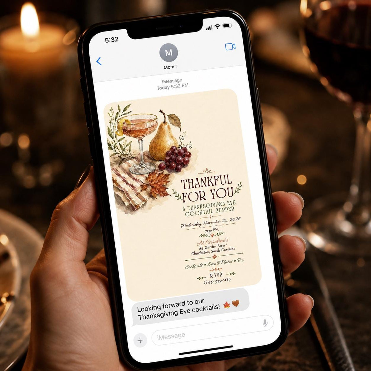 Elegant Thanksgiving Cocktail Party Invitation — invitation you personalize in Canva