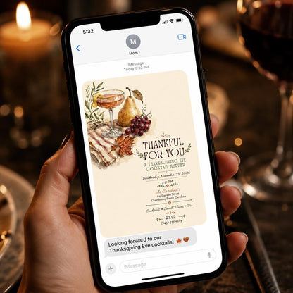 Elegant Thanksgiving Cocktail Party Invitation — invitation you personalize in Canva
