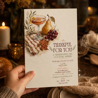 Elegant Thanksgiving Cocktail Party Invitation — print-ready Thanksgiving gathering design from VoltBy