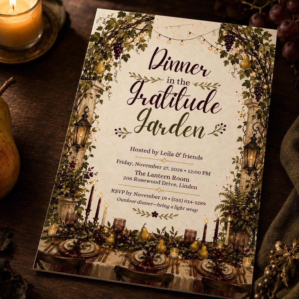 Elegant Thanksgiving Dinner Invitation — invitation you personalize in Canva